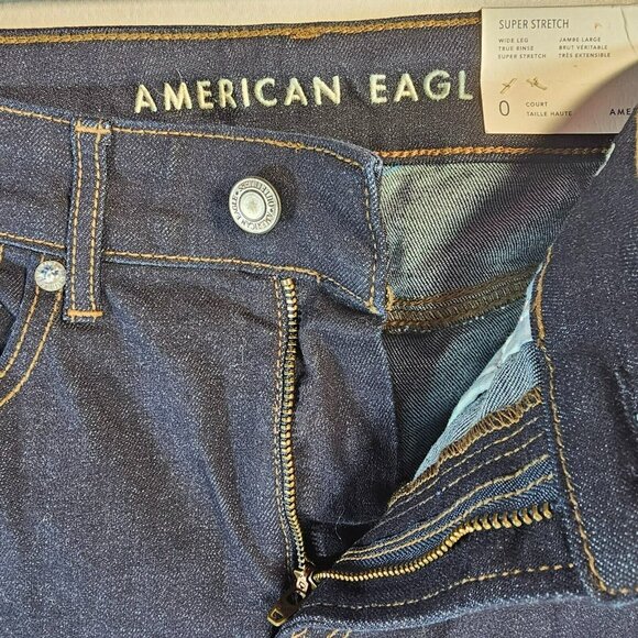 American Eagle Super Stretch High Rise Wide Leg Jeans NWT Women's Size 0 Dark - Picture 5 of 11